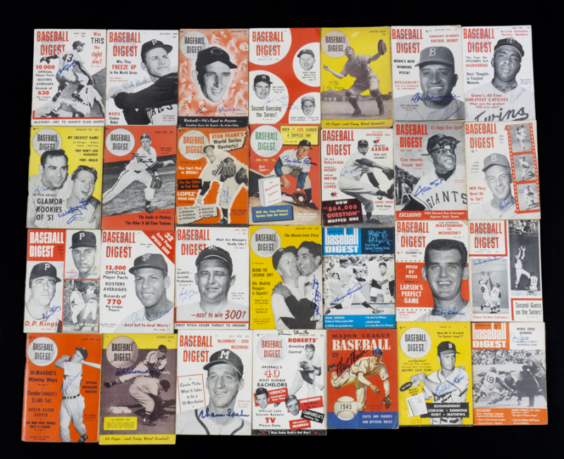 BASEBALL DIGEST SIGNED 1940s TO 1970 MAGAZINES GROUP OF 57