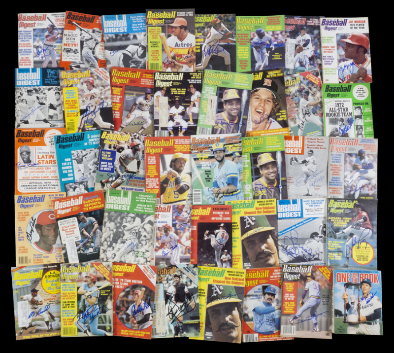 BASEBALL DIGEST SIGNED MAGAZINES GROUP OF 39