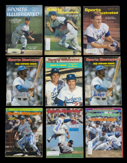 BROOKLYN AND LOS ANGELES DODGERS SIGNED 1957 TO 1981 SPORTS ILLUSTRATED MAGAZINES GROUP OF NINE