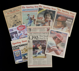 PETE ROSE SIGNED PUBLICATIONS GROUP OF SEVEN