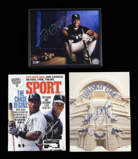FRANK THOMAS SIGNED PHOTOGRAPH AND MAGAZINES GROUP OF THREE