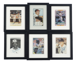 NATIONAL BASEBALL HALL OF FAME INDUCTEES SIGNED PHOTOGRAPHS AND CARDS GROUP OF SIX