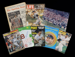 CARL YASTRZEMSKI SIGNED 1967 TO 1983 PUBLICATIONS AND PHOTOGRAPH GROUP OF EIGHT
