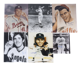 NATIONAL BASEBALL HALL OF FAME INDUCTEES SIGNED LARGE PHOTOGRAPHS AND PRINT GROUP OF 10