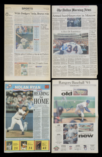 NOLAN RYAN SIGNED 1993 FINAL SEASON NEWSPAPER ARTICLES GROUP OF FIVE