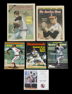 NOLAN RYAN SIGNED 1970s CALIFORNIA ANGELS PUBLICATIONS AND PHOTOGRAPH GROUP OF SIX