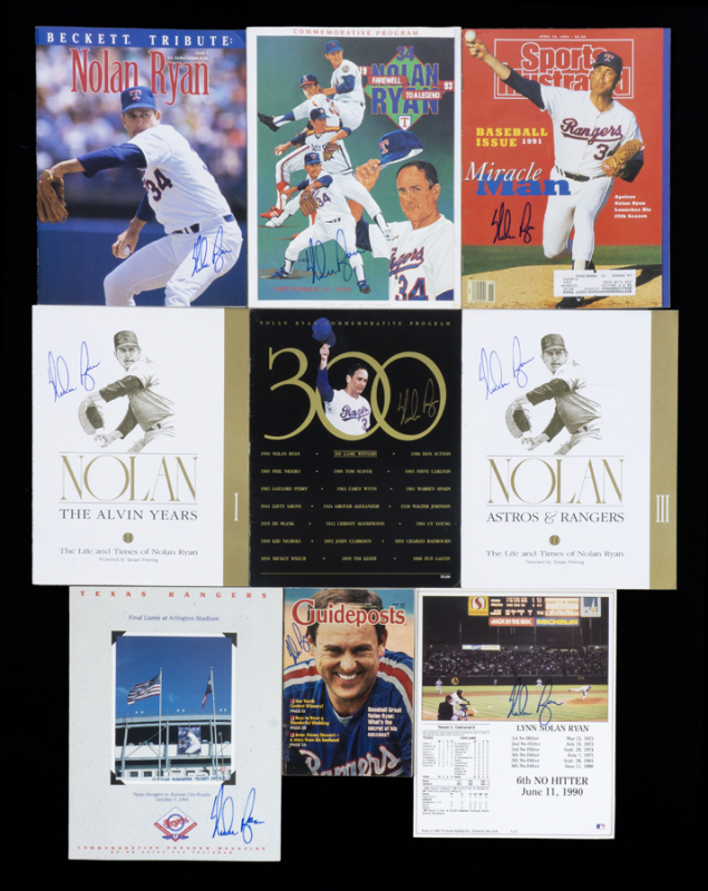 NOLAN RYAN SIGNED PUBLICATIONS AND PHOTOGRAPH GROUP OF NINE